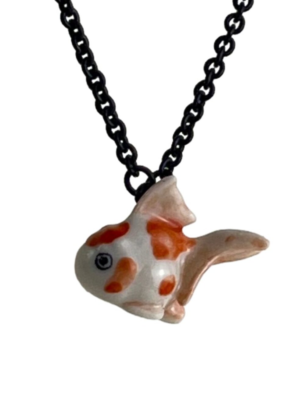 Handmade Miniature Ceramic Goldfish Pendant Necklace NWT